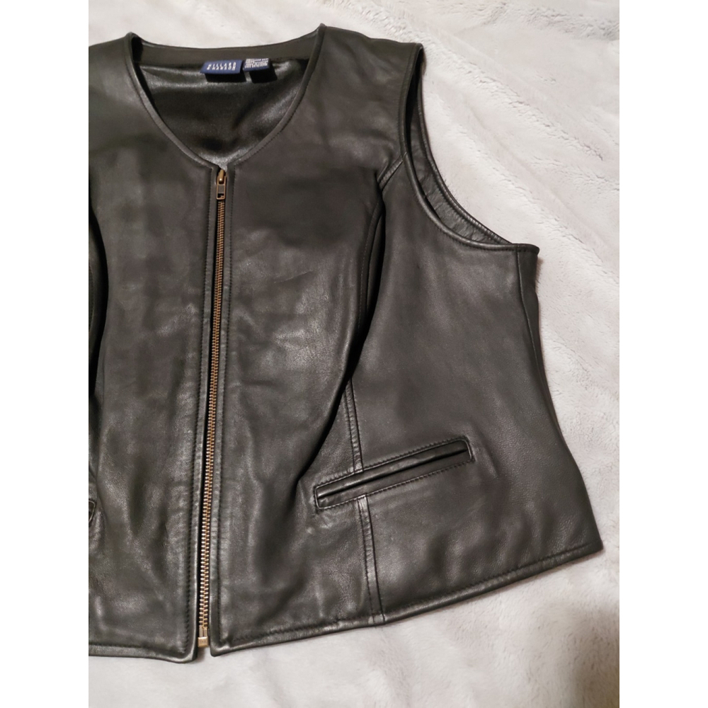 Hillard & Hanson Women's Soft Lambskin Black Leather Full Zip Motorcycle Vest XL - Picture 5 of 8